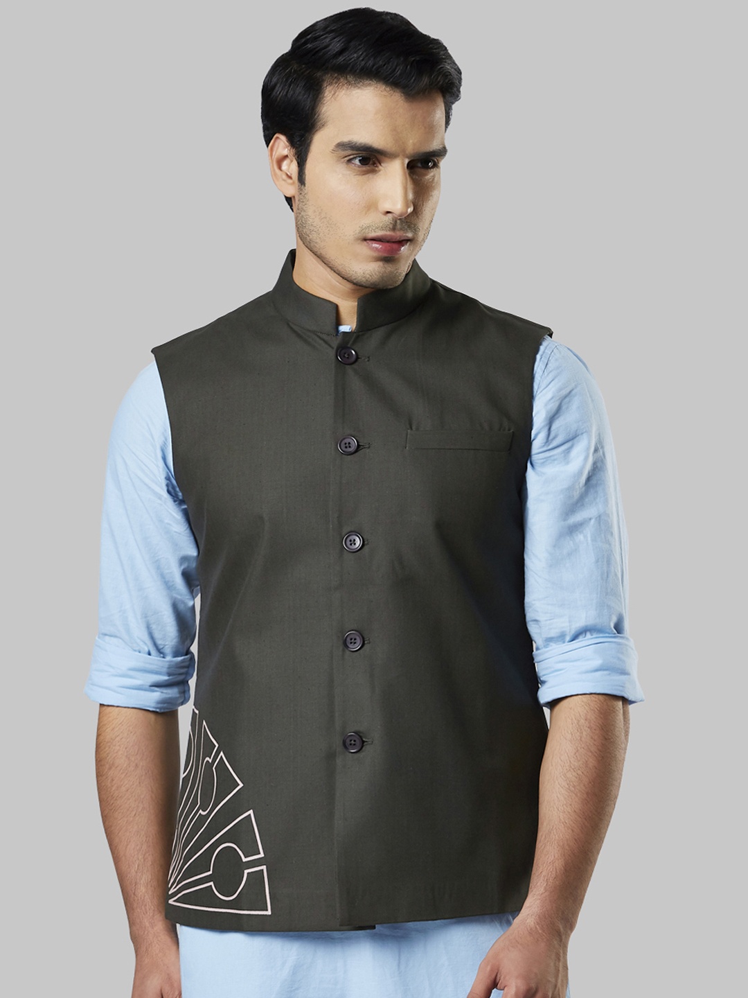 

Ethnix by Raymond Men Green Printed Nehru Jacket