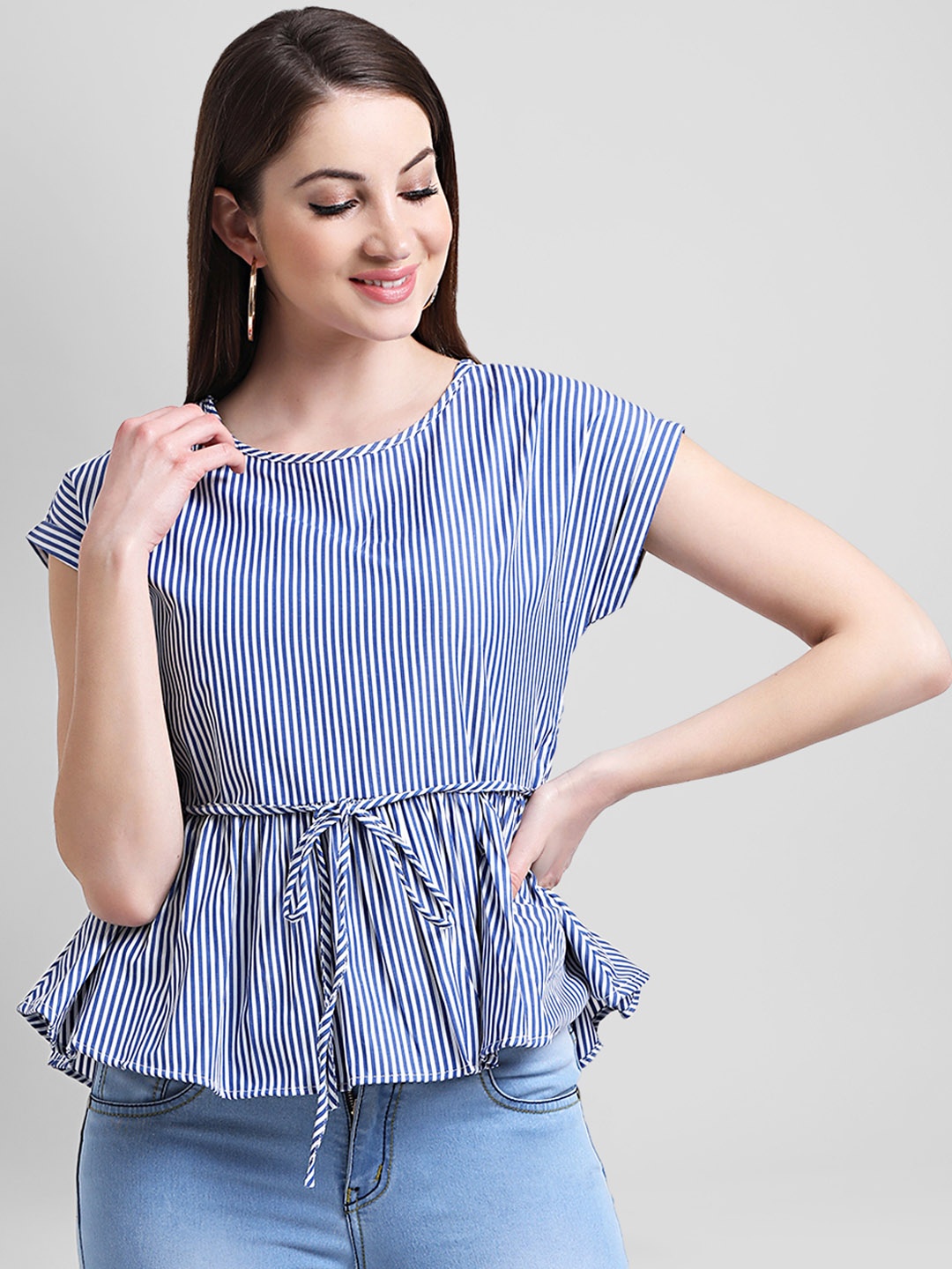 

Aayna Women Blue Striped Peplum Top