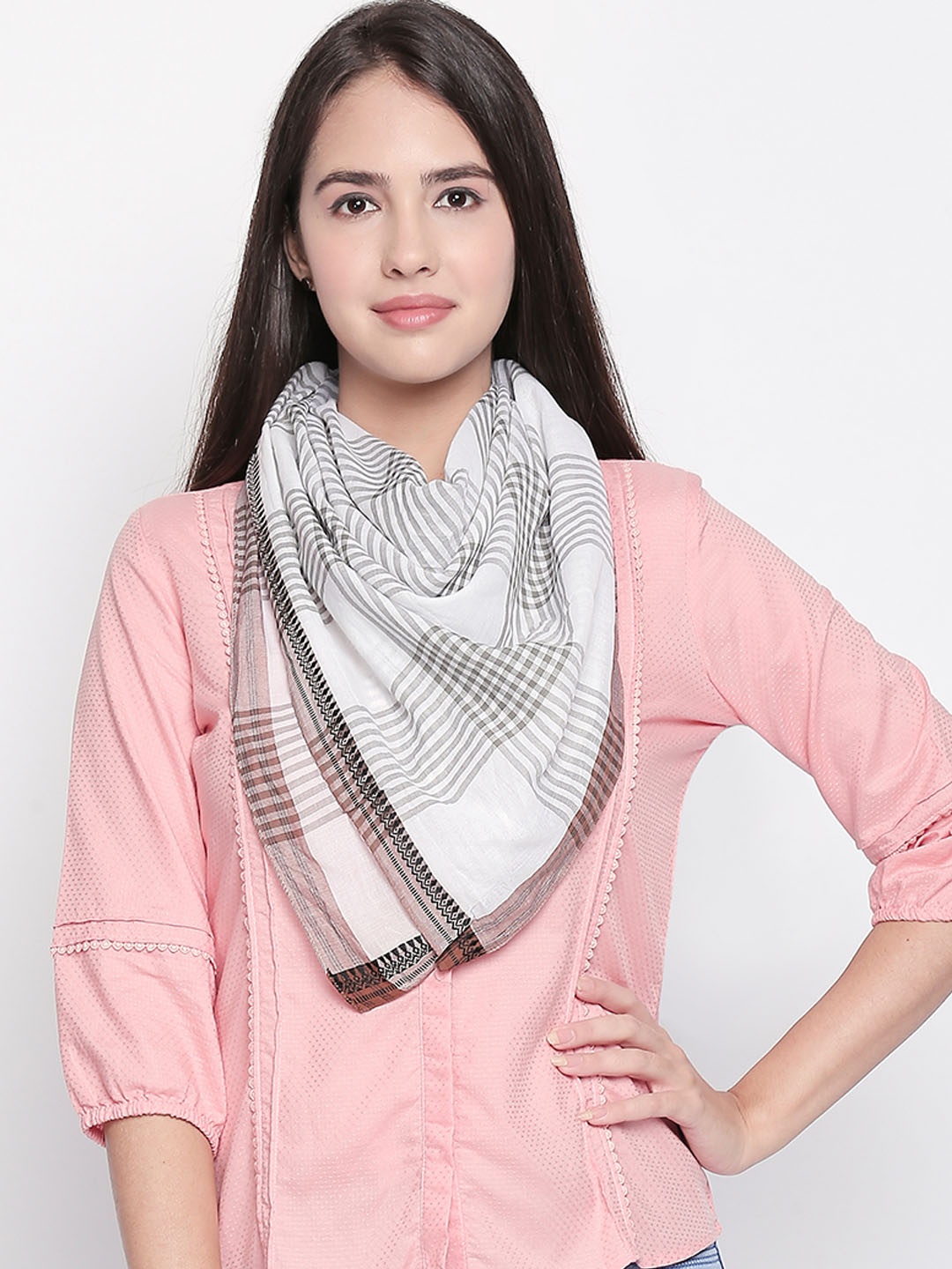 

Style Quotient Women Grey & White Checked Scarf