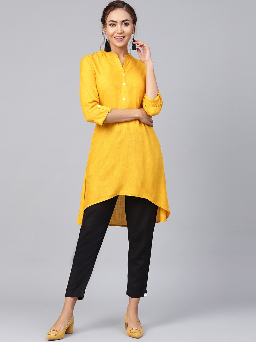 

Juniper Women Mustard Yellow Solid A-Line Kurta