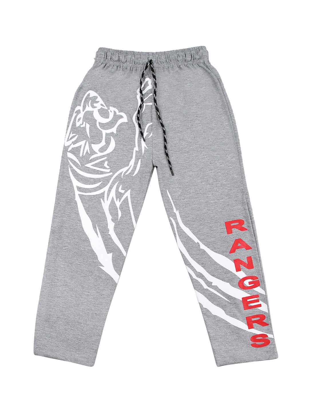 SWEET ANGEL Kids Grey & White Straight Fit Printed Track Pants
