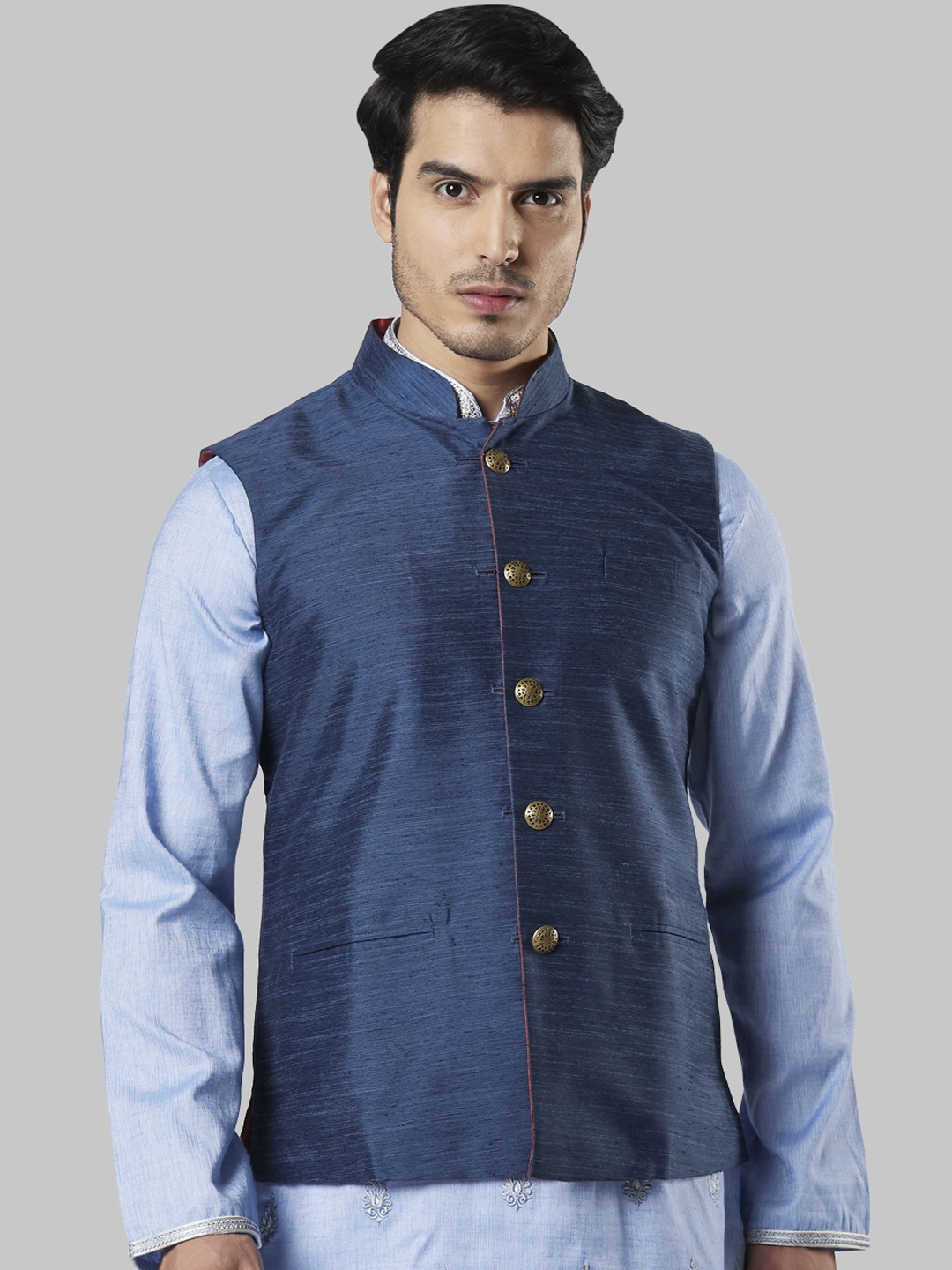 

Ethnix by Raymond Men Blue Solid Nehru Jacket