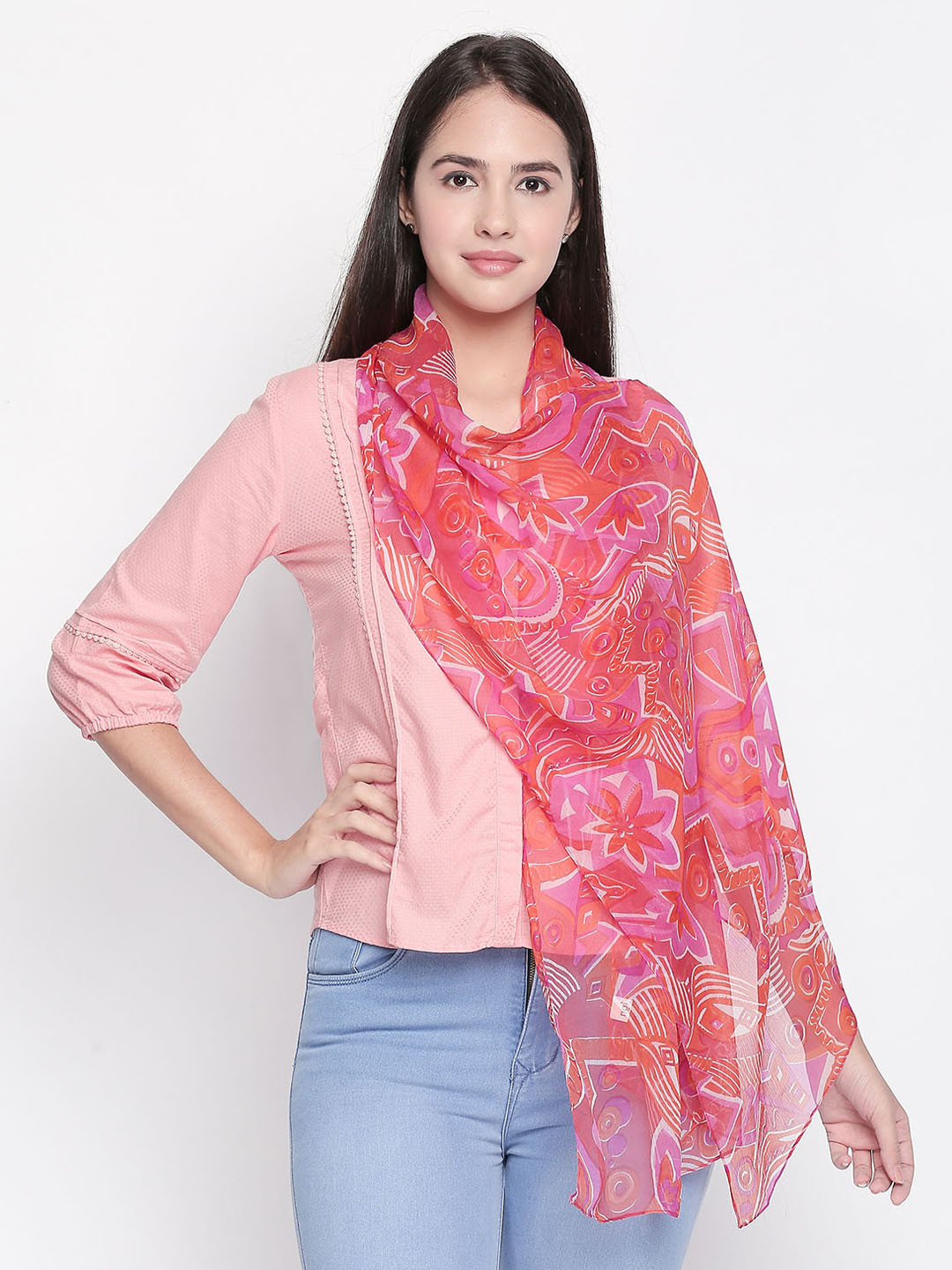 

Style Quotient Pink & Orange Printed Scarf