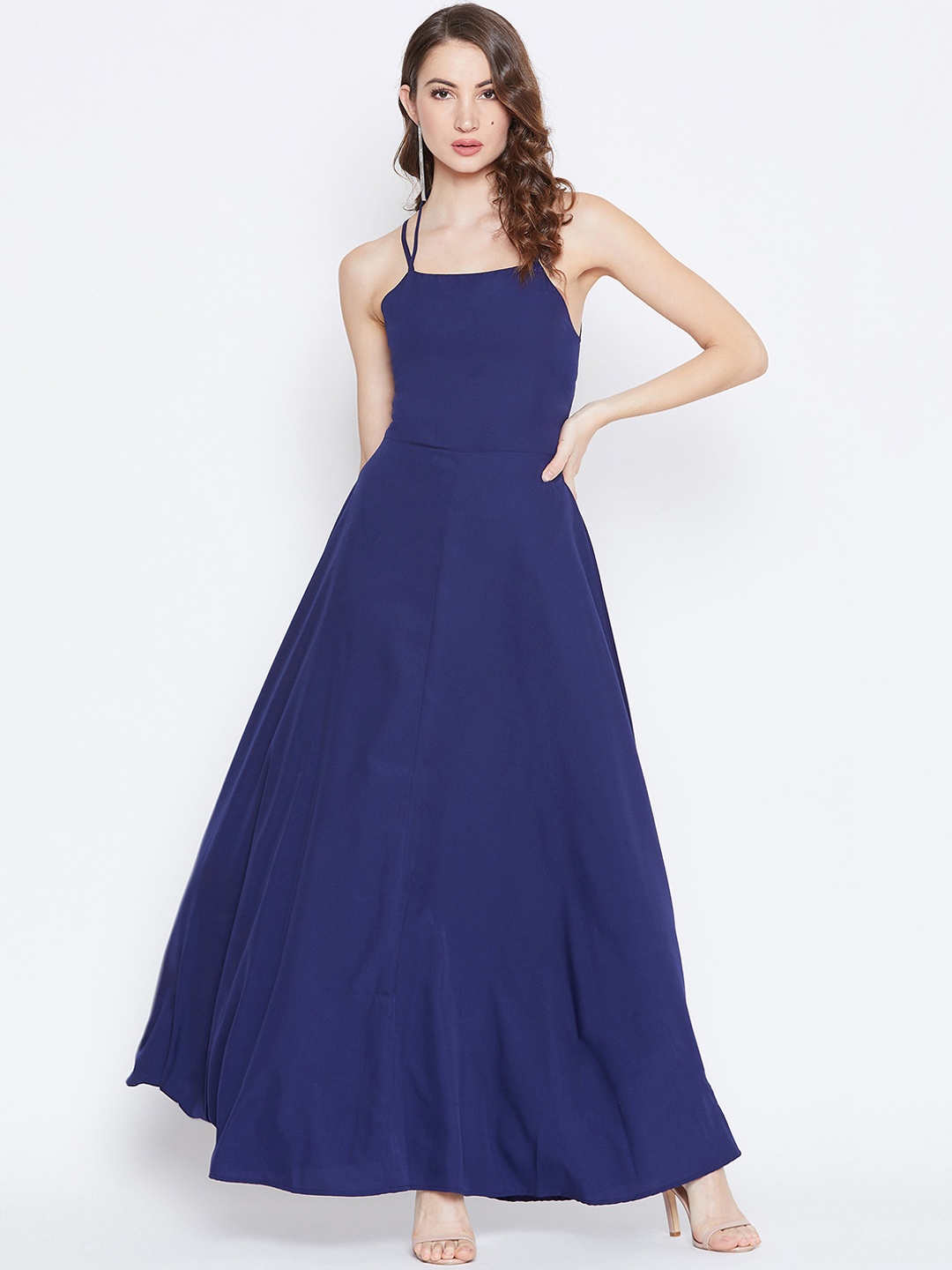 Berrylush Women Solid Navy Blue Maxi Dress