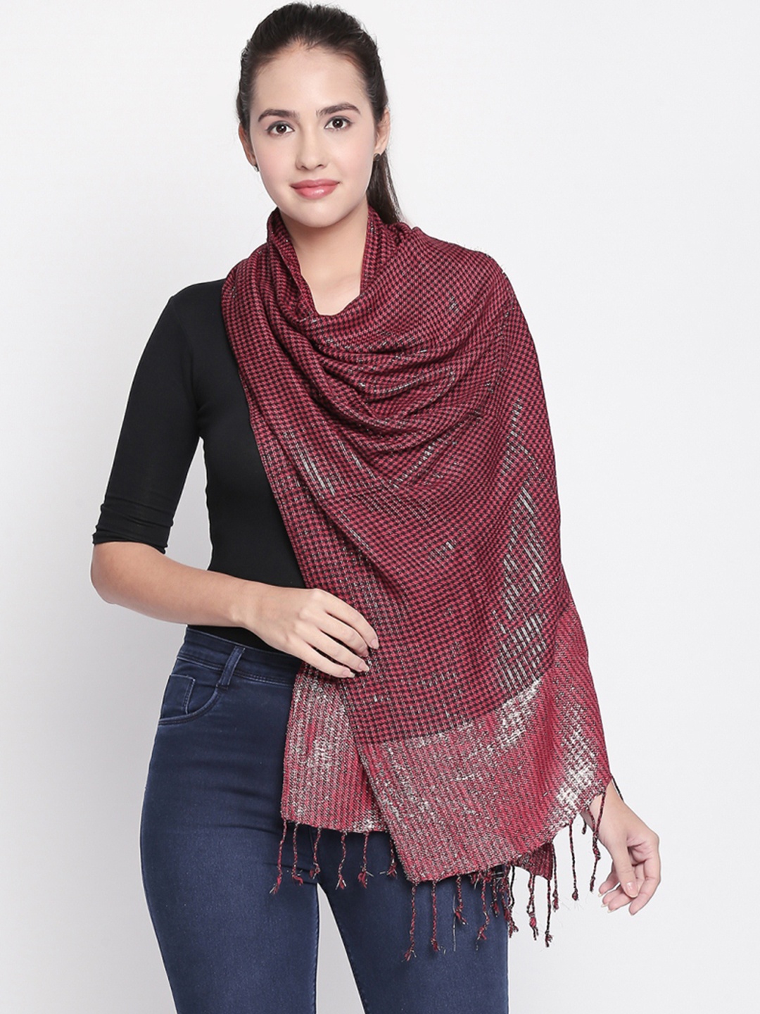 

Style Quotient Women Red & Black Checked Linen Scarf