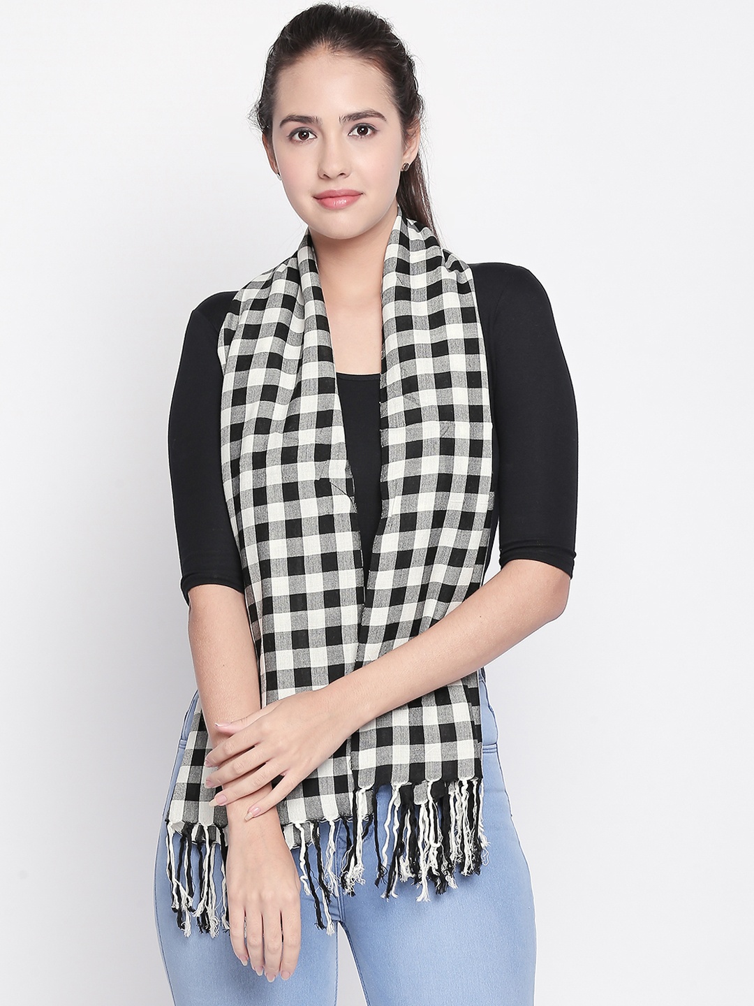

Style Quotient Women Black & White Checked Scarf