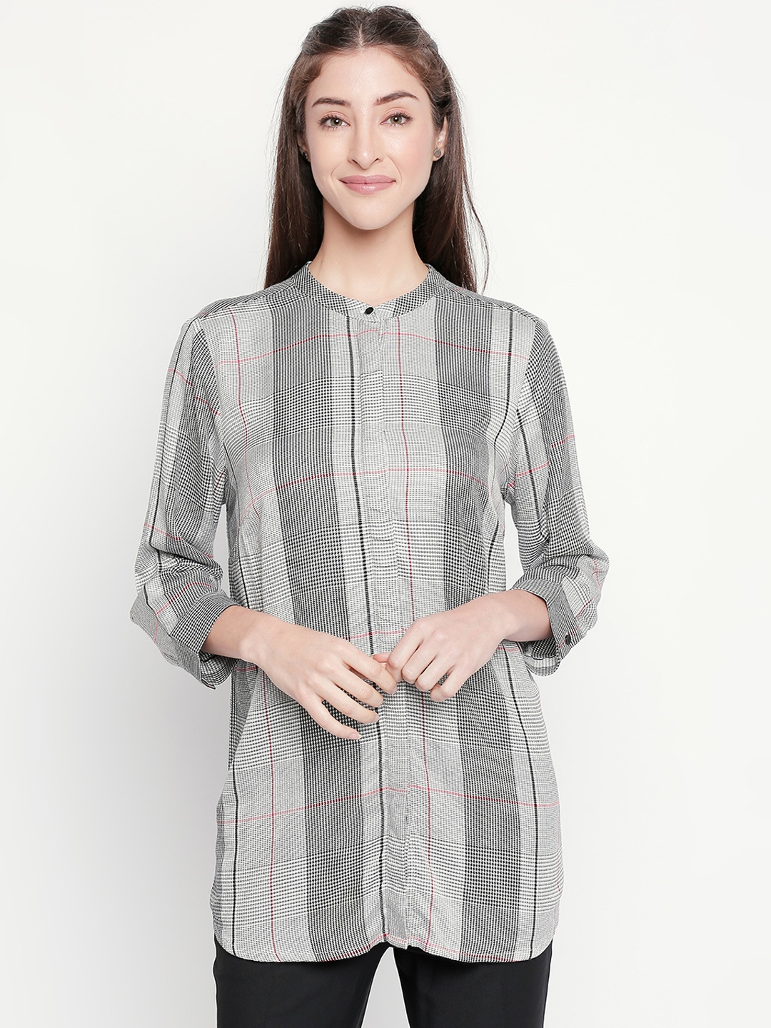 

Annabelle by Pantaloons Women Grey Checked Tunic