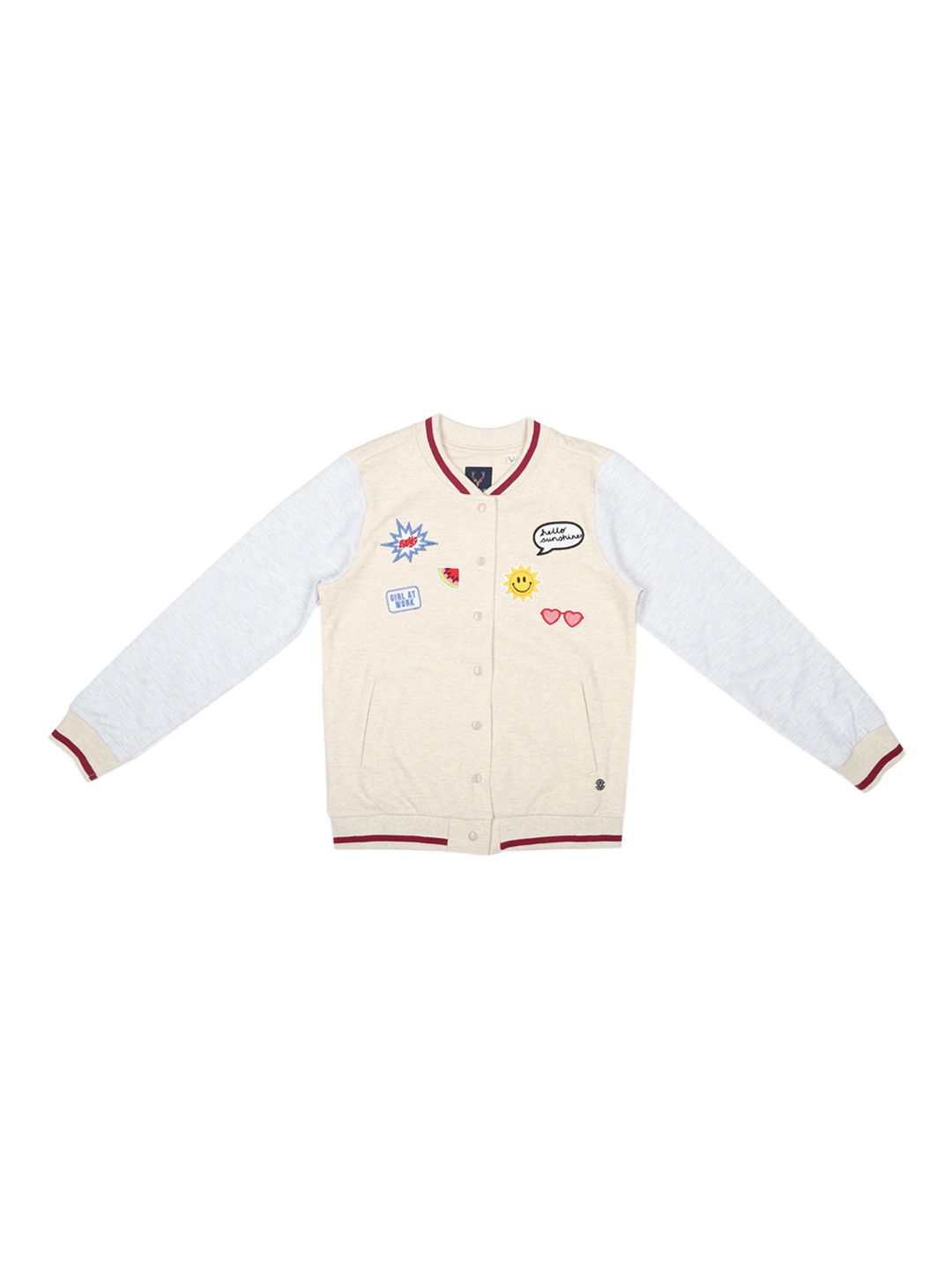 

Allen Solly Junior Girls Beige Solid Varsity Jacket
