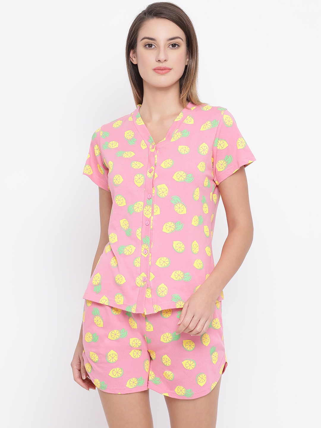 

Clovia Women Pink & Green Printed Night suit