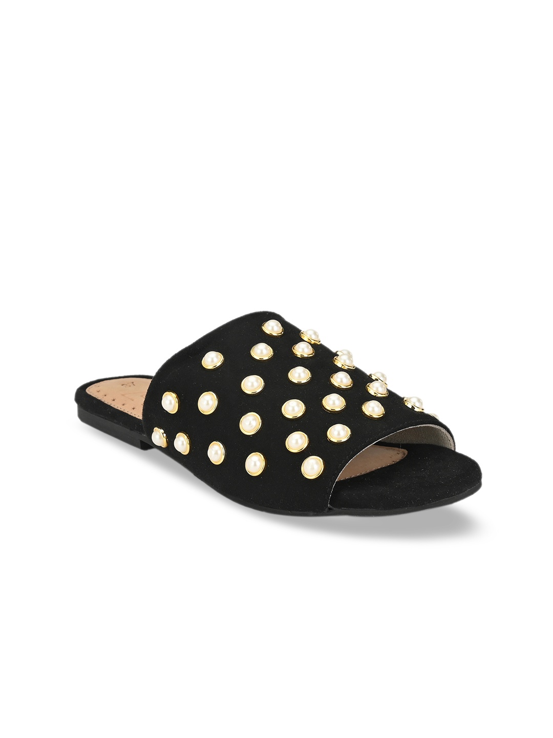

Zebba Women Black Embellished Open Toe Flats