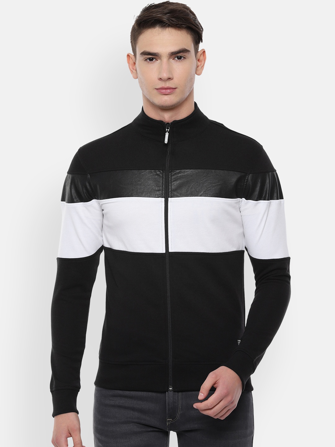 

People Men Black & White Colourblocked Sweatshirt