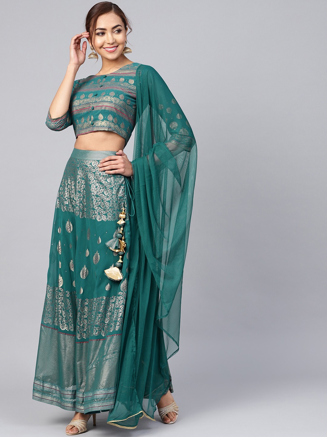 

Juniper Teal & Gold-Toned Solid Dupatta