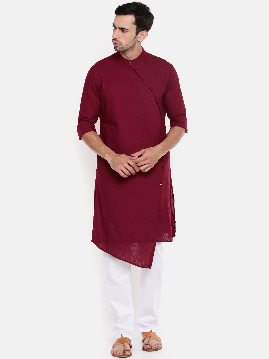 

The Indian Garage Co Men Maroon Solid Straight Kurta
