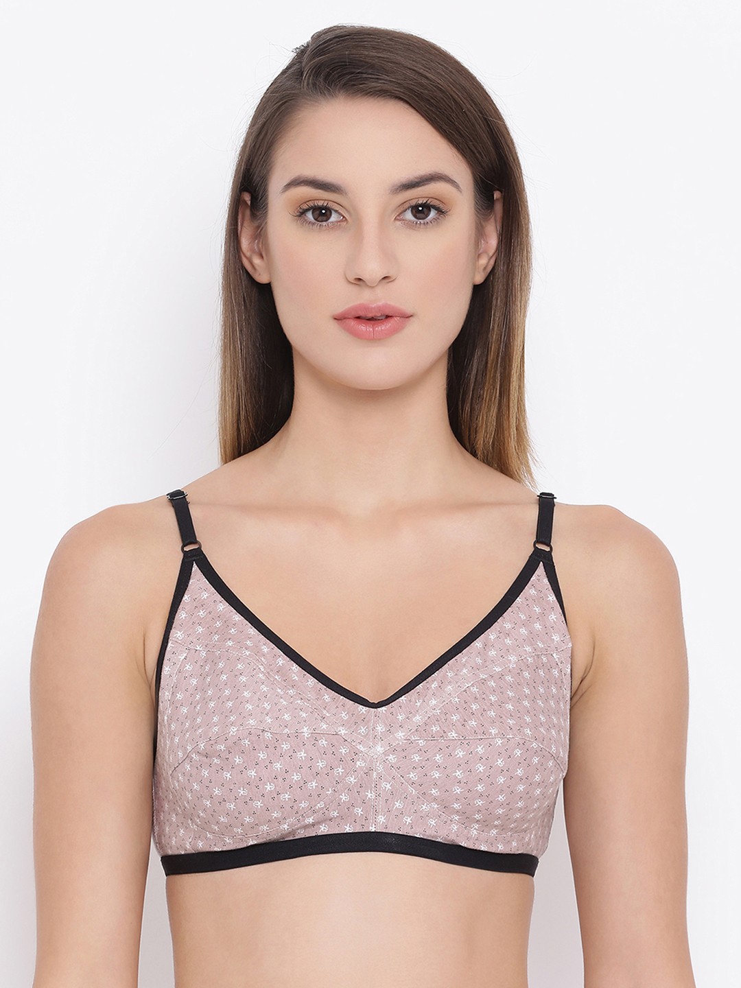 

Clovia Cotton Rich Non-Padded Non-Padded Printed Bra, Nude