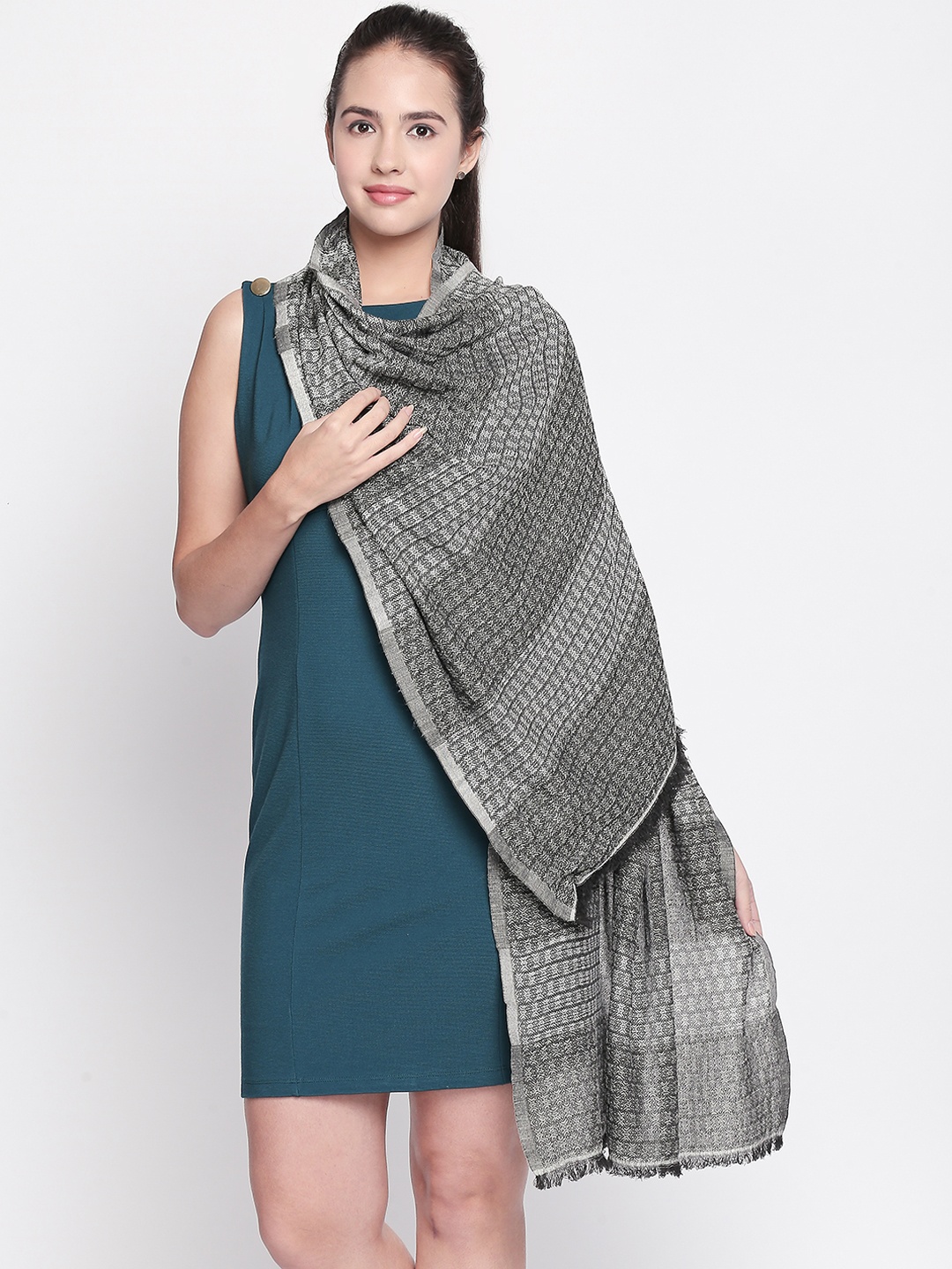 

Style Quotient Women Grey & Black Woven Design Shawl