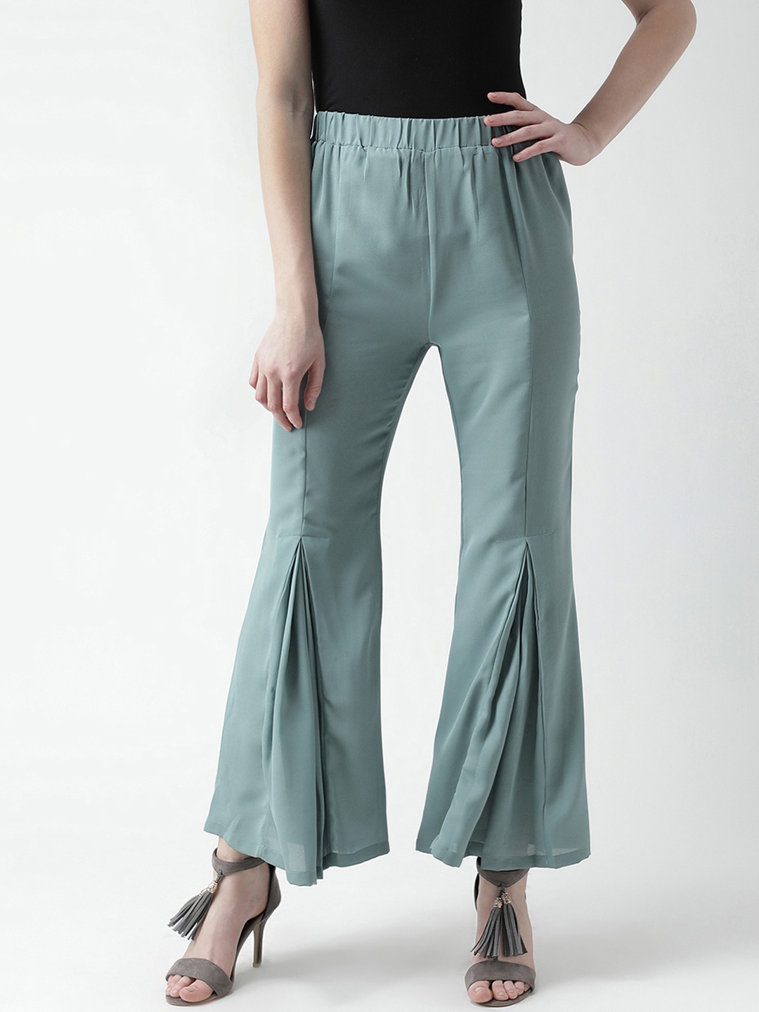 

KASSUALLY Women Grey Comfort Flared Solid Bootcut Trousers