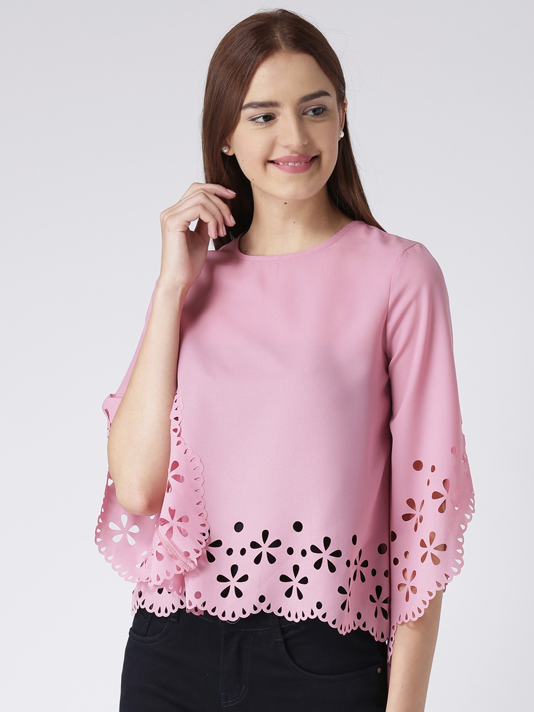 KASSUALLY Women Pink Solid Top
