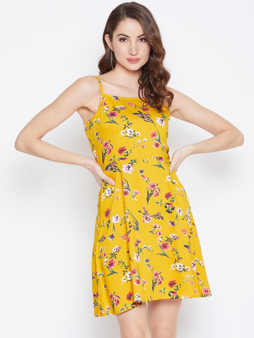 

Berrylush Women Yellow Floral Printed Fit and Flare Dress