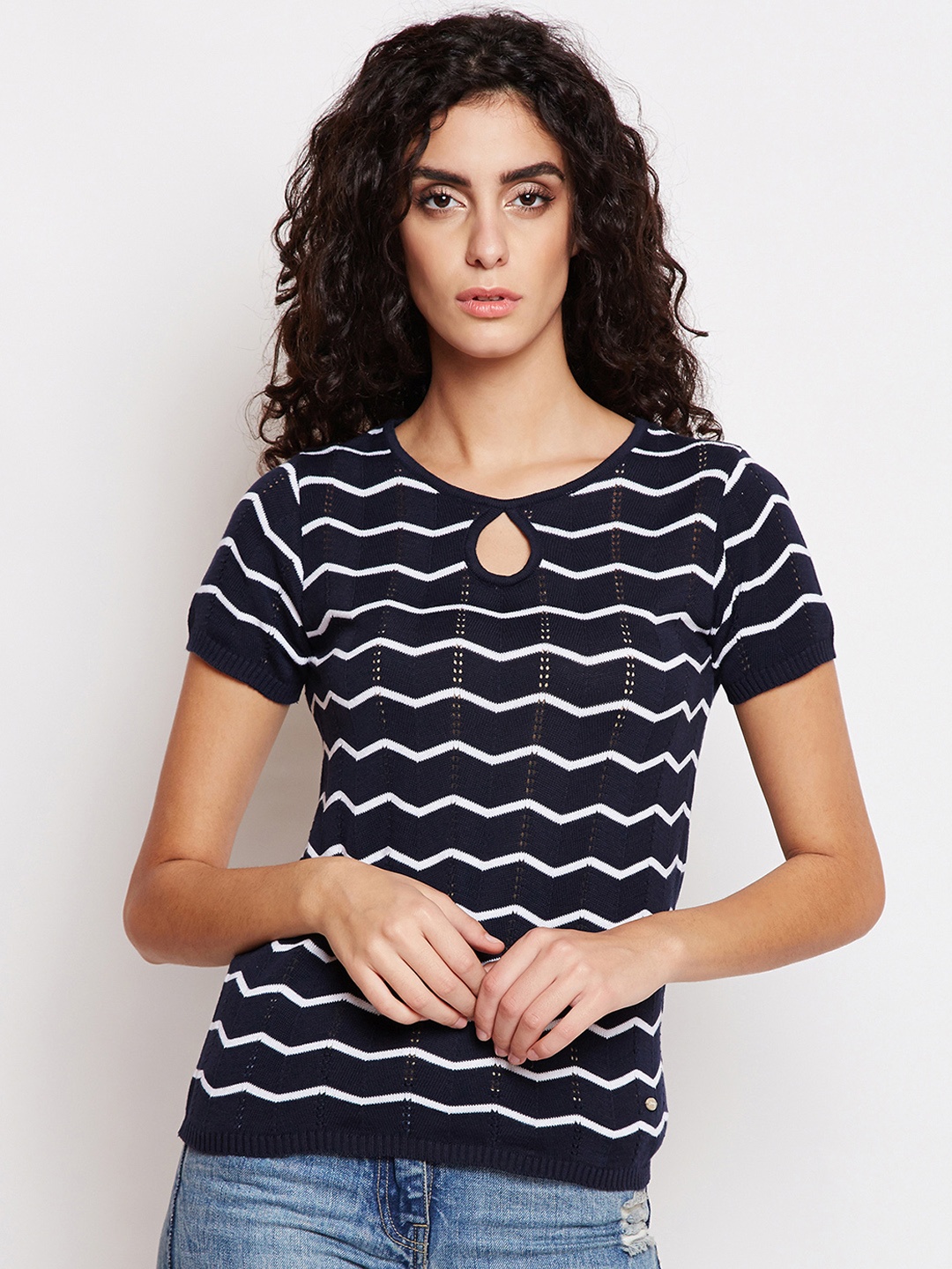 

Taanz Women Navy Blue & White Printed Pullover Sweater