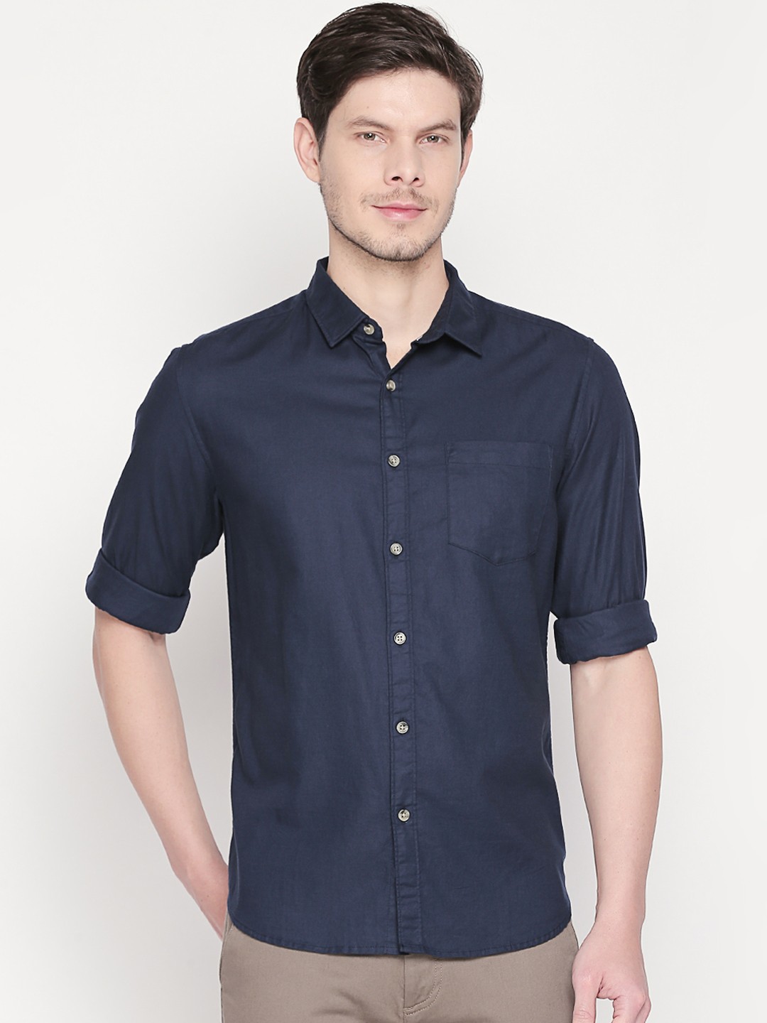 

BYFORD by Pantaloons Men Blue Slim Fit Solid Casual Shirt