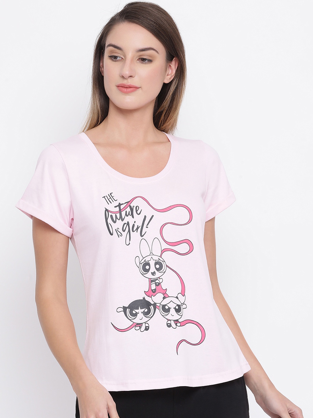 

Clovia Women Pink Printed Powerpuff Girls Lounge Tshirt LT0124E223