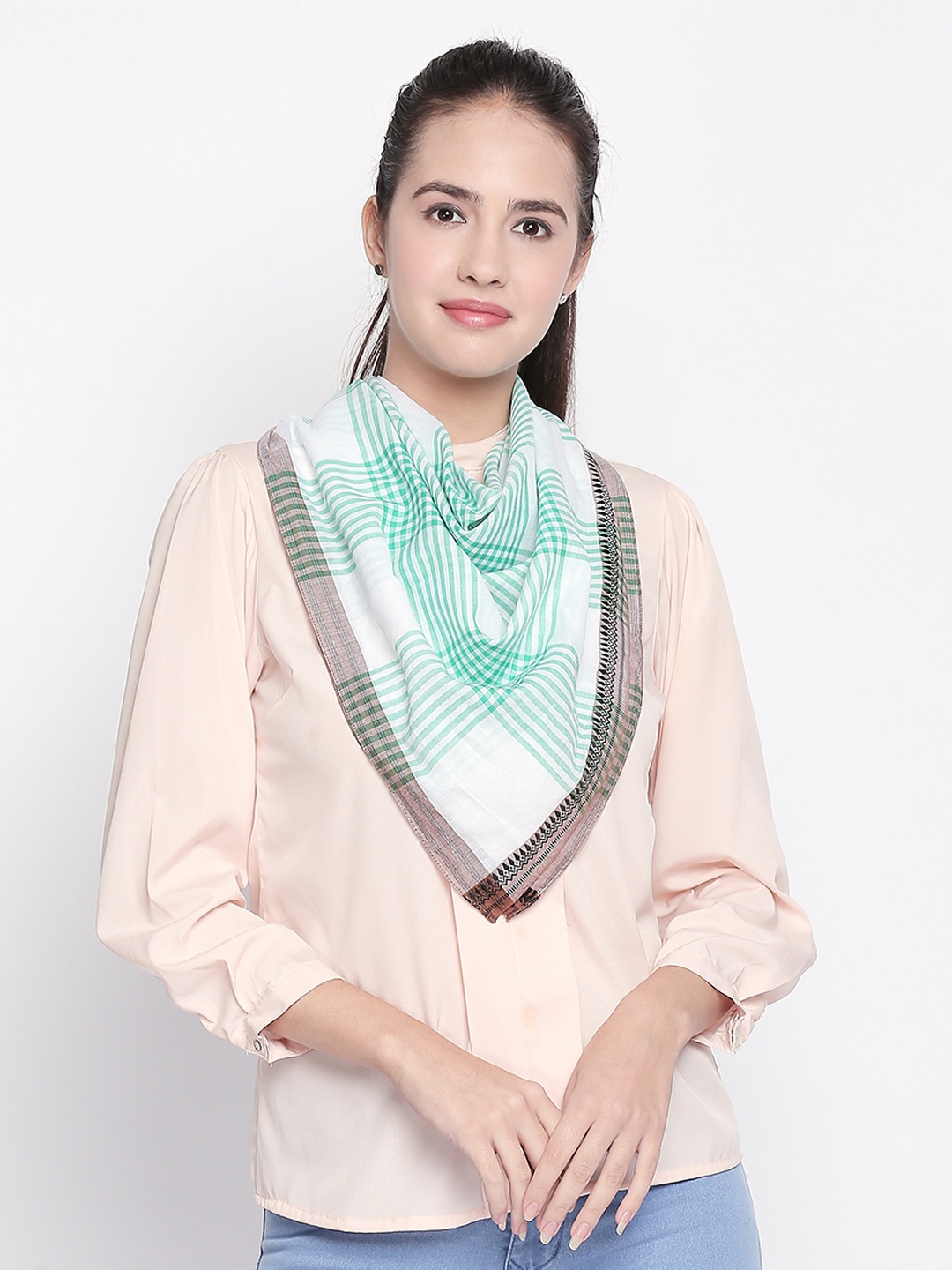 

Style Quotient Women Green & White Checked Scarf