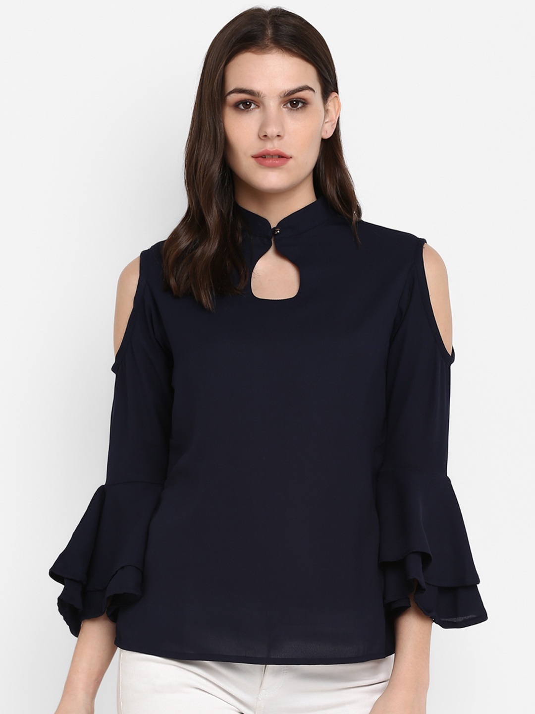

Indietoga Women Navy Blue Solid Top