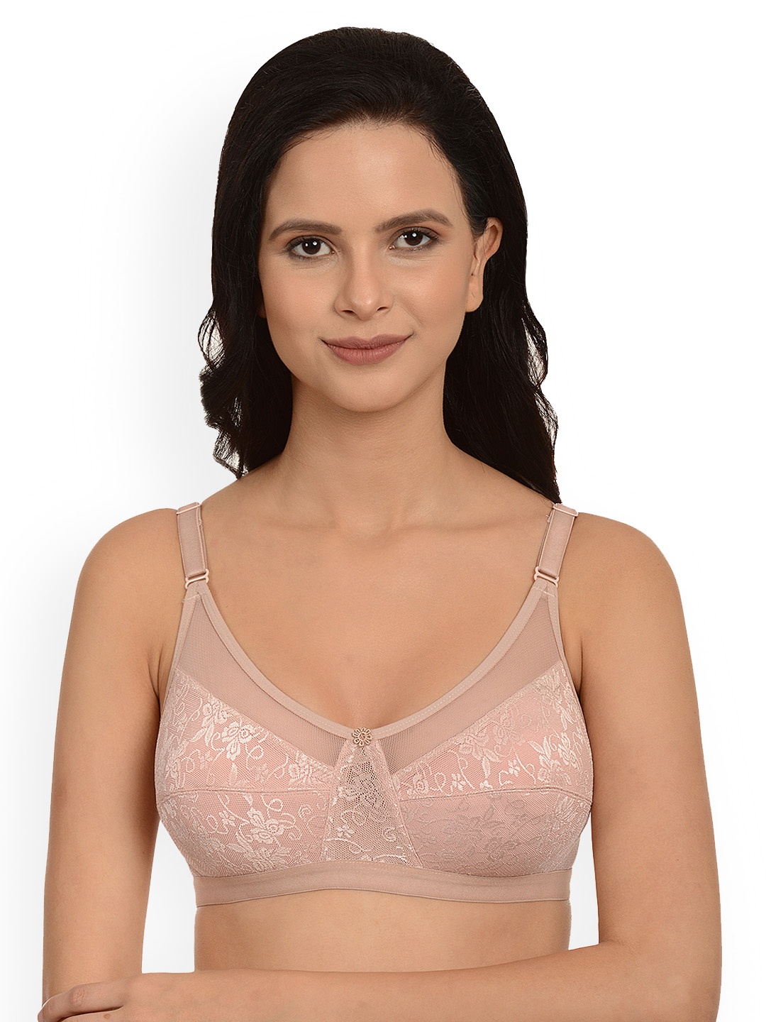 

mod & shy Peach-Coloured Self Design Non-Wired Non Padded Minimizer Bra MS99