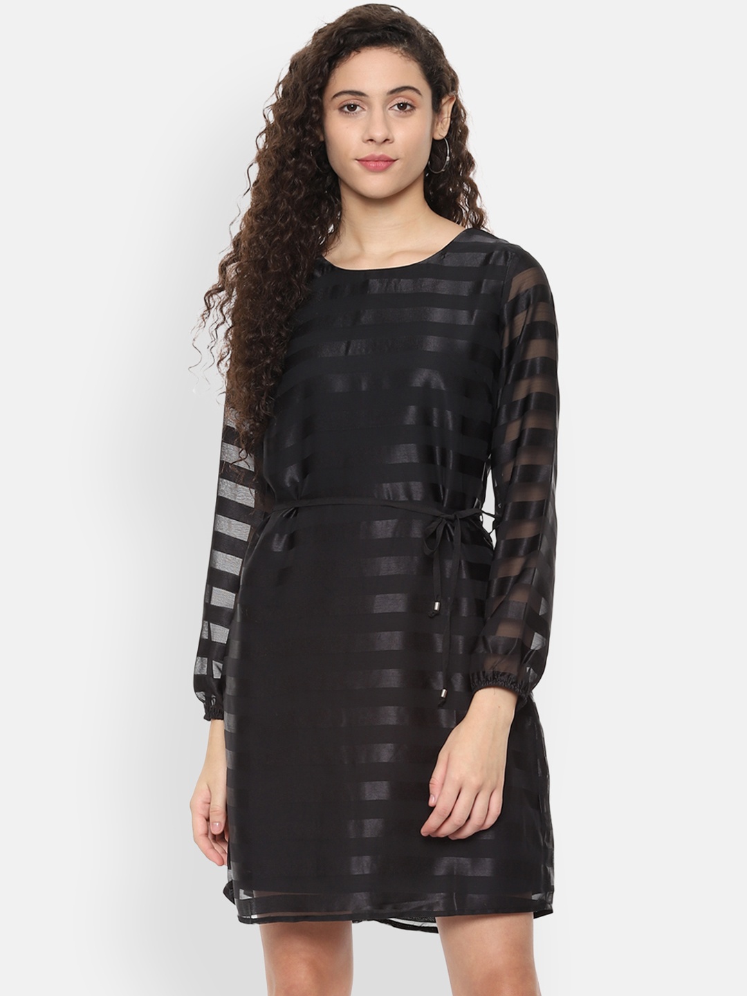 

Allen Solly Woman Black Self-Striped Sheath Dress