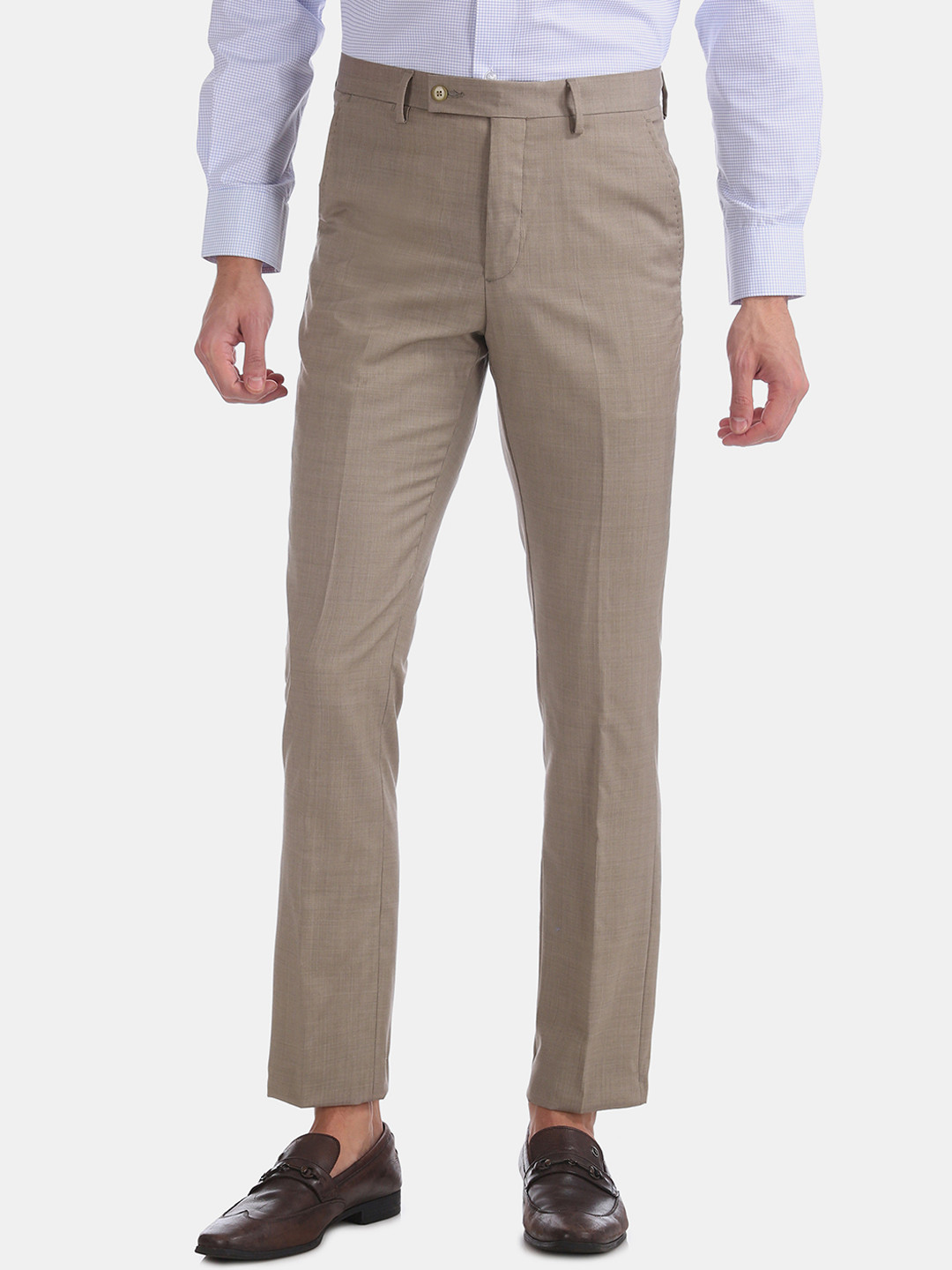 

Arrow Men Brown Tapered Fit Solid Woolen Formal Trousers