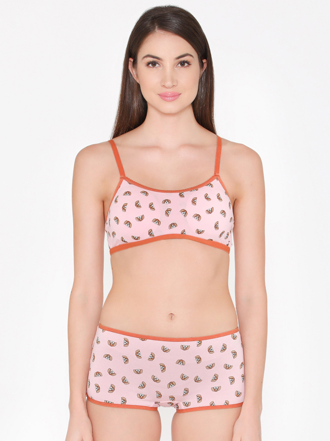 

Clovia Women Pink & Orange Printed Lingerie Set COMBBP10126