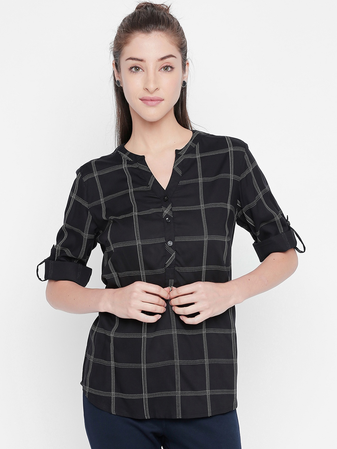 

Honey by Pantaloons Women Black Checked Top