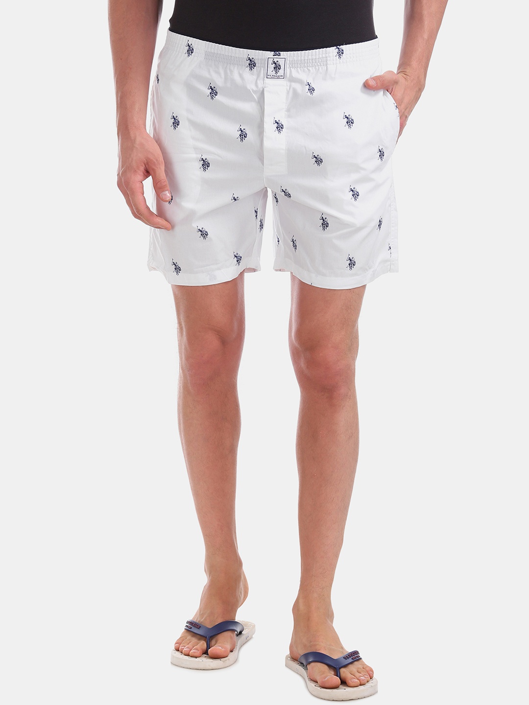 

U.S. Polo Assn. Men White & Blue Printed Pure Cotton Boxers