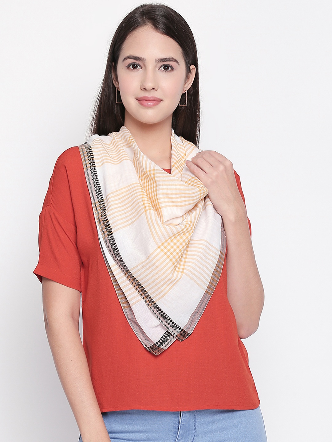 

Style Quotient Women Yellow & White Checked Scarf