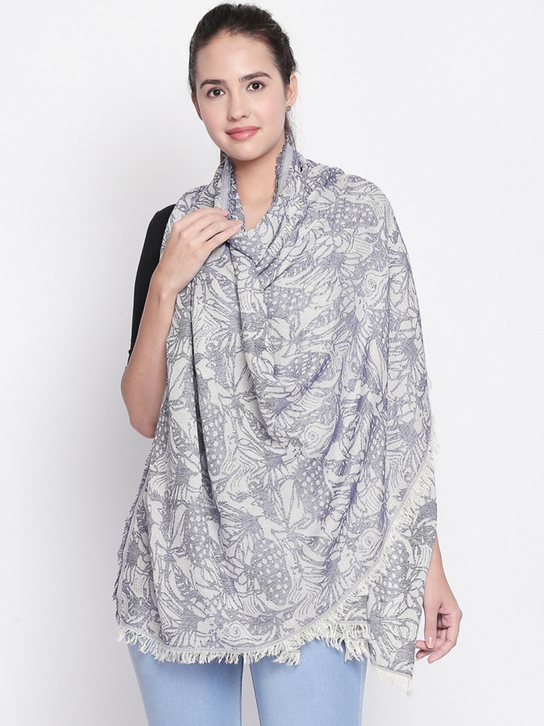 

Style Quotient Women Blue & Grey Printed Shawl, Navy blue