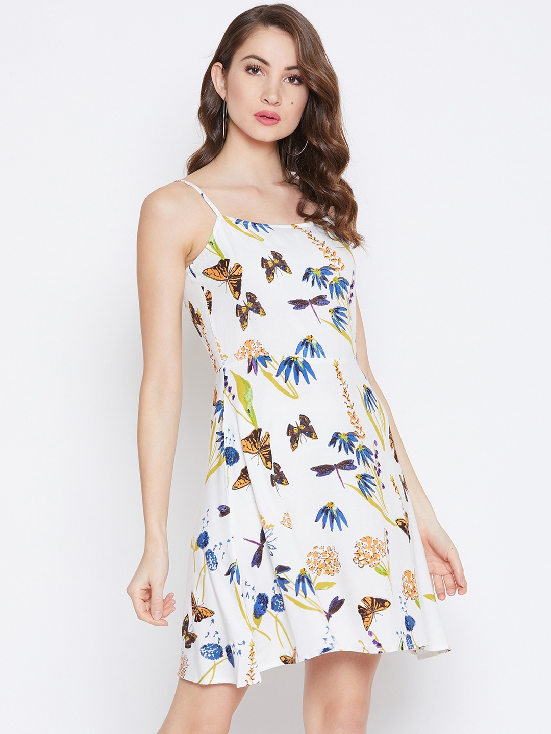 

Berrylush Women White Floral Printed Fit and Flare Dress
