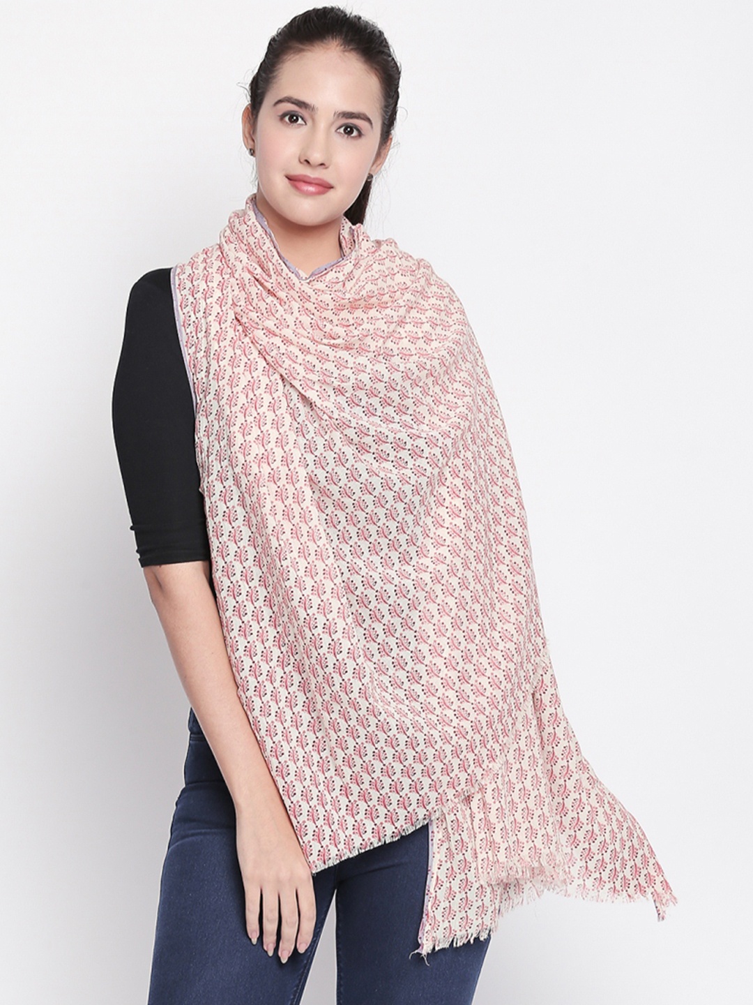 Style Quotient Women Cream-Coloured & Red Printed Scarf