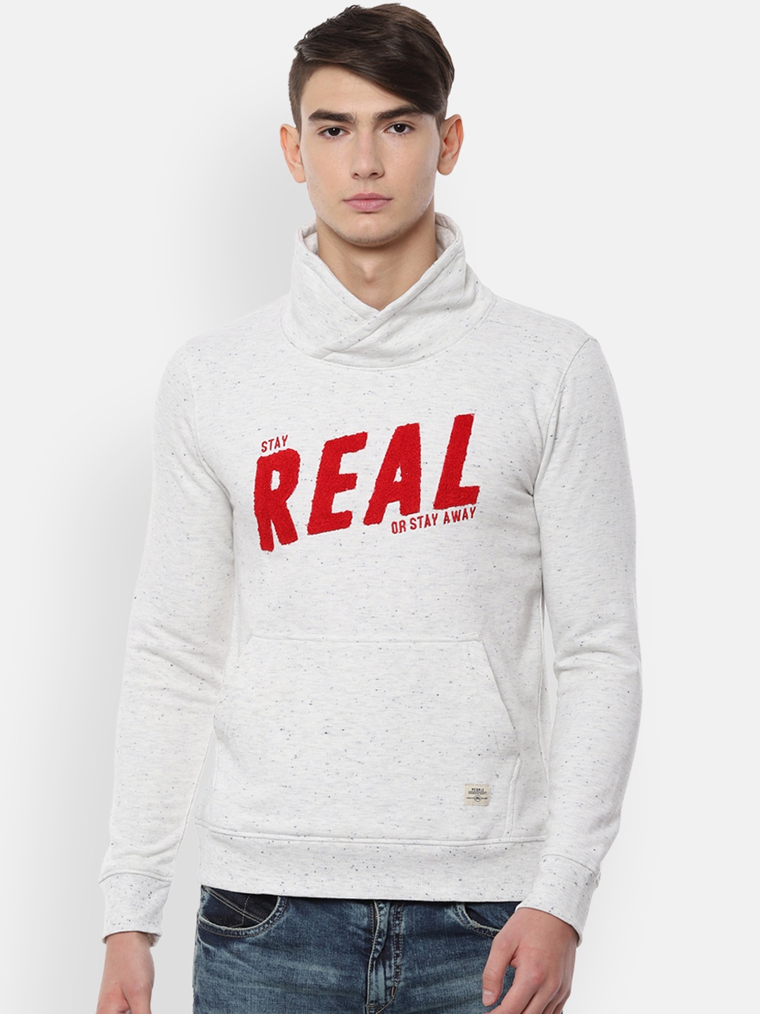 

People Men Grey Appliqued Sweatshirt