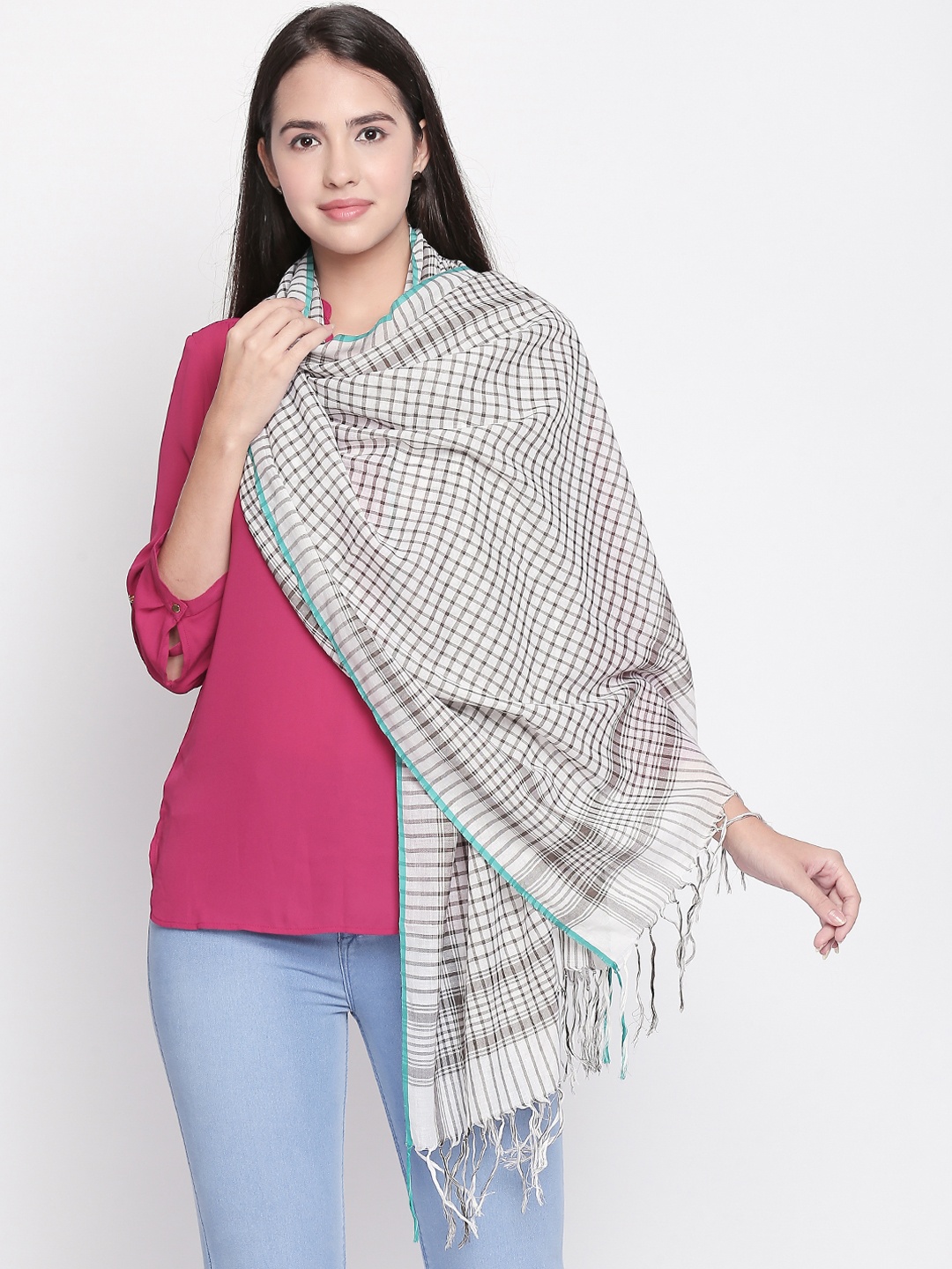 

Style Quotient Women Grey & White Checked Scarf