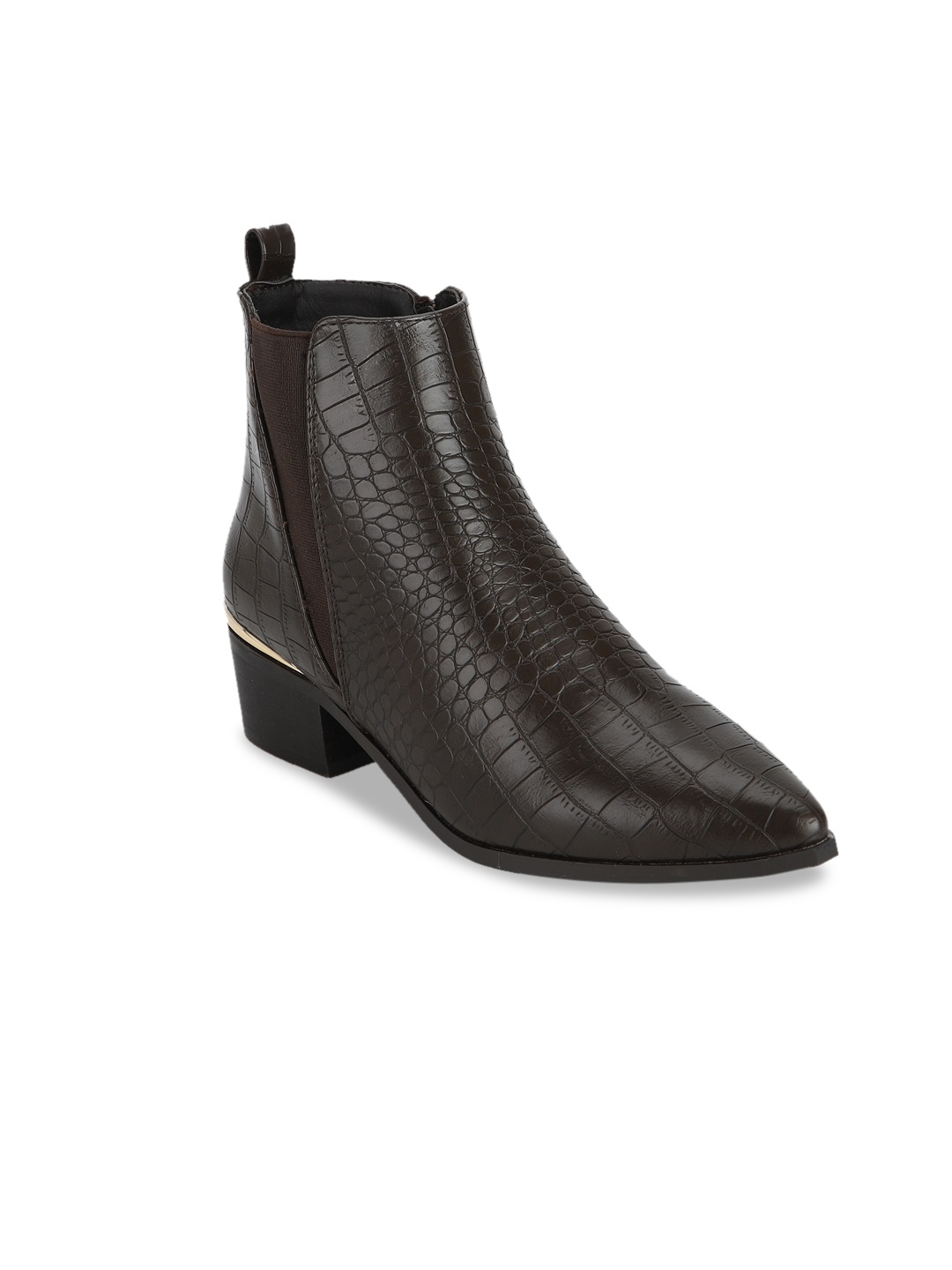 

Truffle Collection Women Brown Textured Heeled Boots