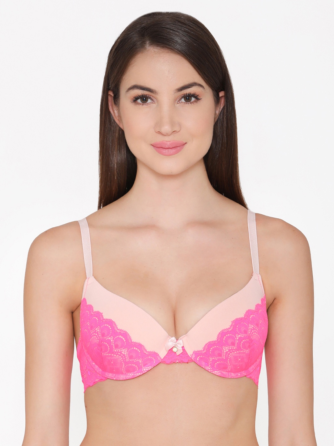 

Clovia Lace Padded Underwired Level 1 Push Up Bra, Pink