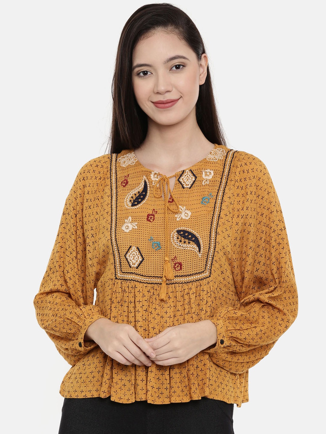 

Chumbak Women Yellow Printed A-Line Top
