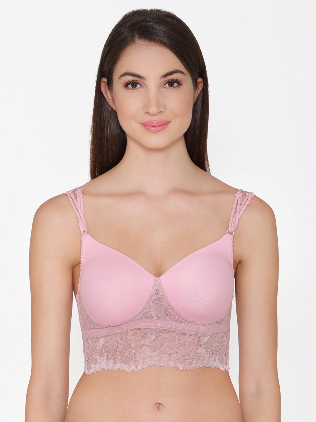 

Clovia Padded Non-Wired Full Cup Bralette With Lace, Pink
