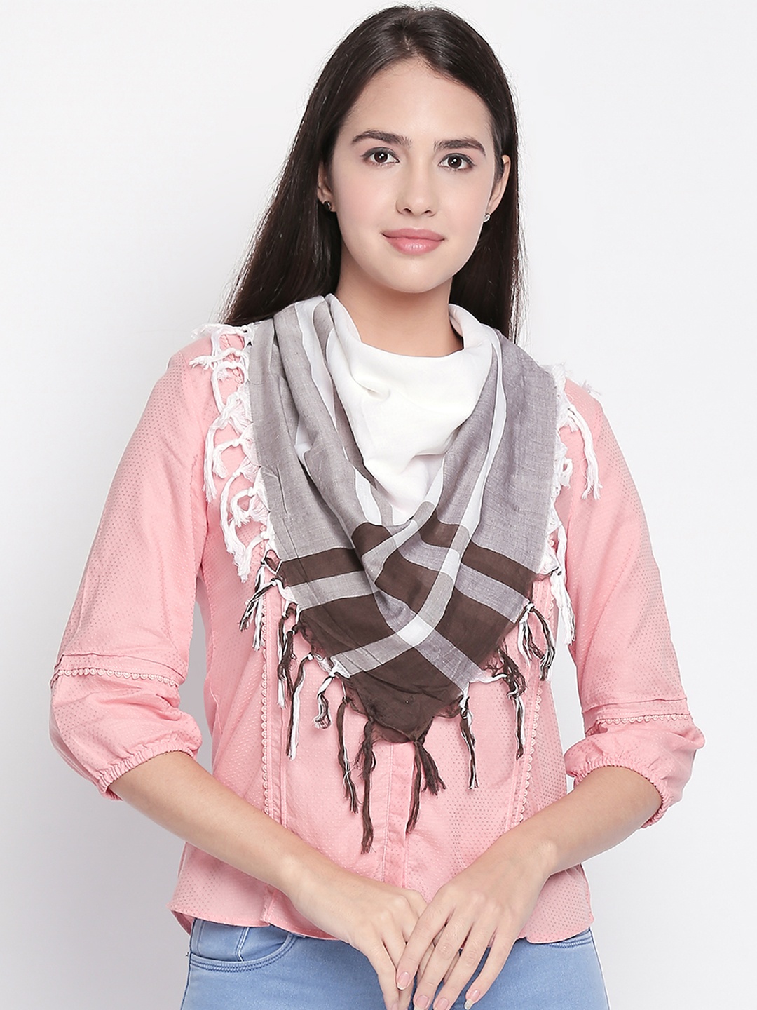

Style Quotient Women Brown & White Checked Scarf
