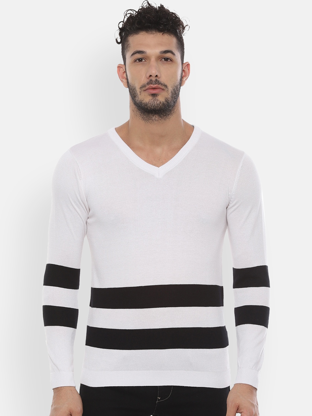 

Van Heusen Men White Striped Sweater