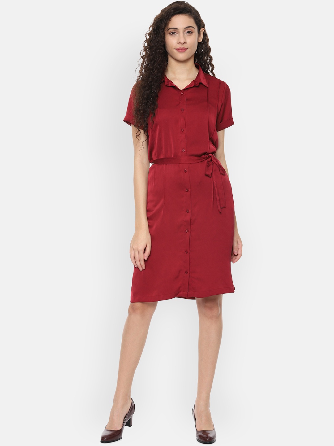 

Allen Solly Woman Maroon Solid Shirt Dress
