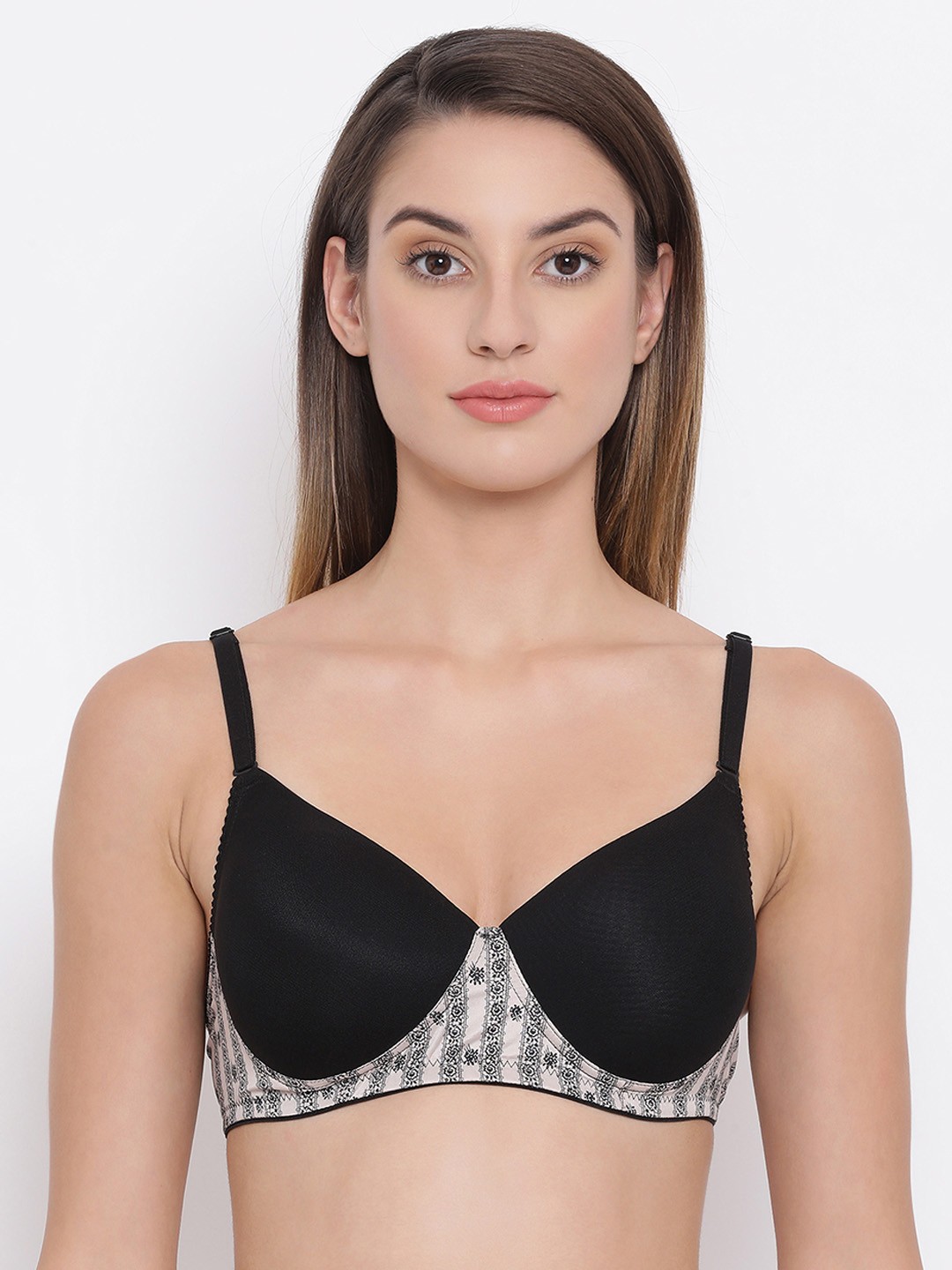 

Clovia Padded Non-Wired T-Shirt Bra With Detachable Straps, Black