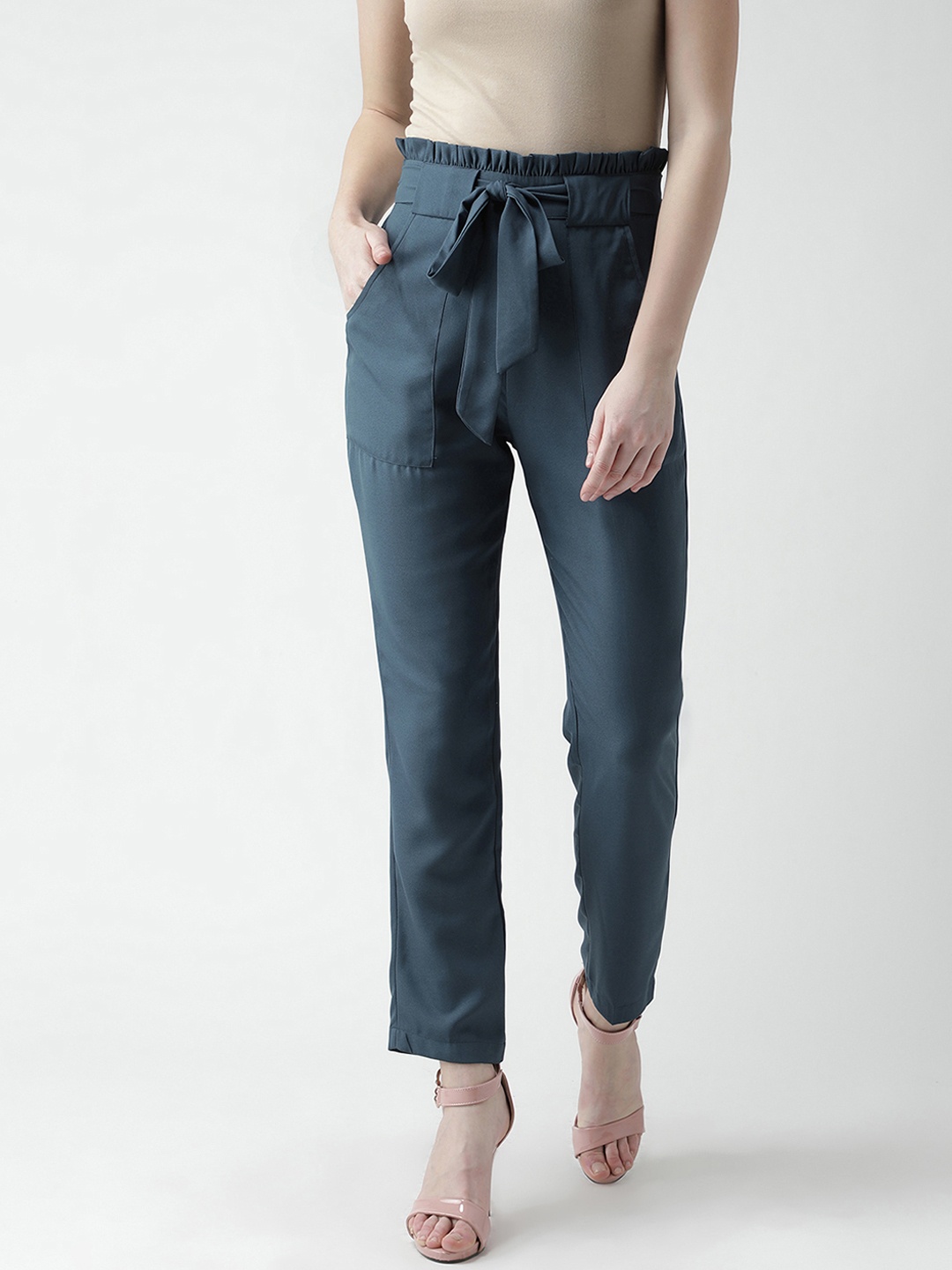 KASSUALLY Women Blue Peg Leg Regular Fit Solid Peg Trousers