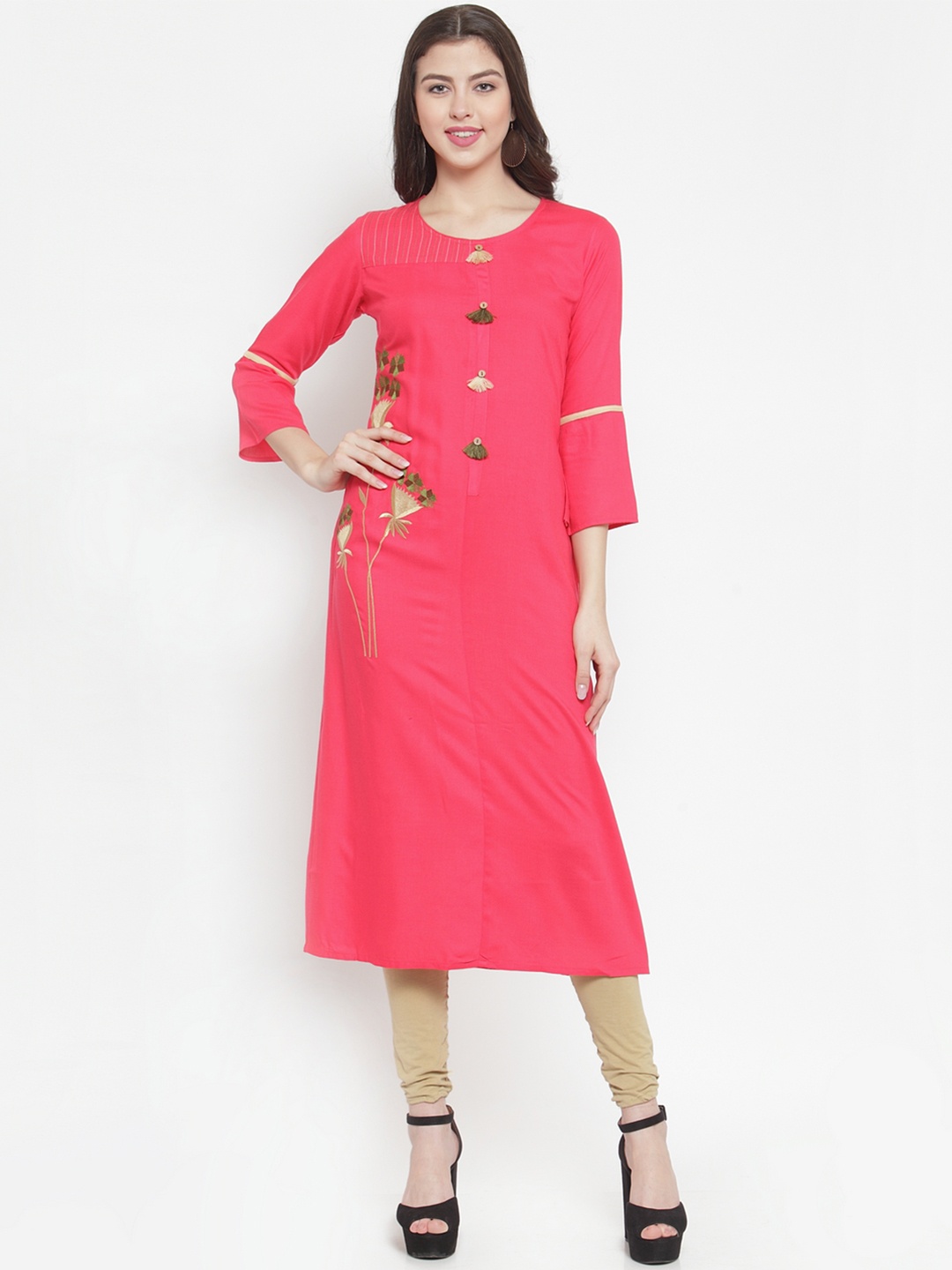 

Aujjessa Women Pink Solid Straight Kurta