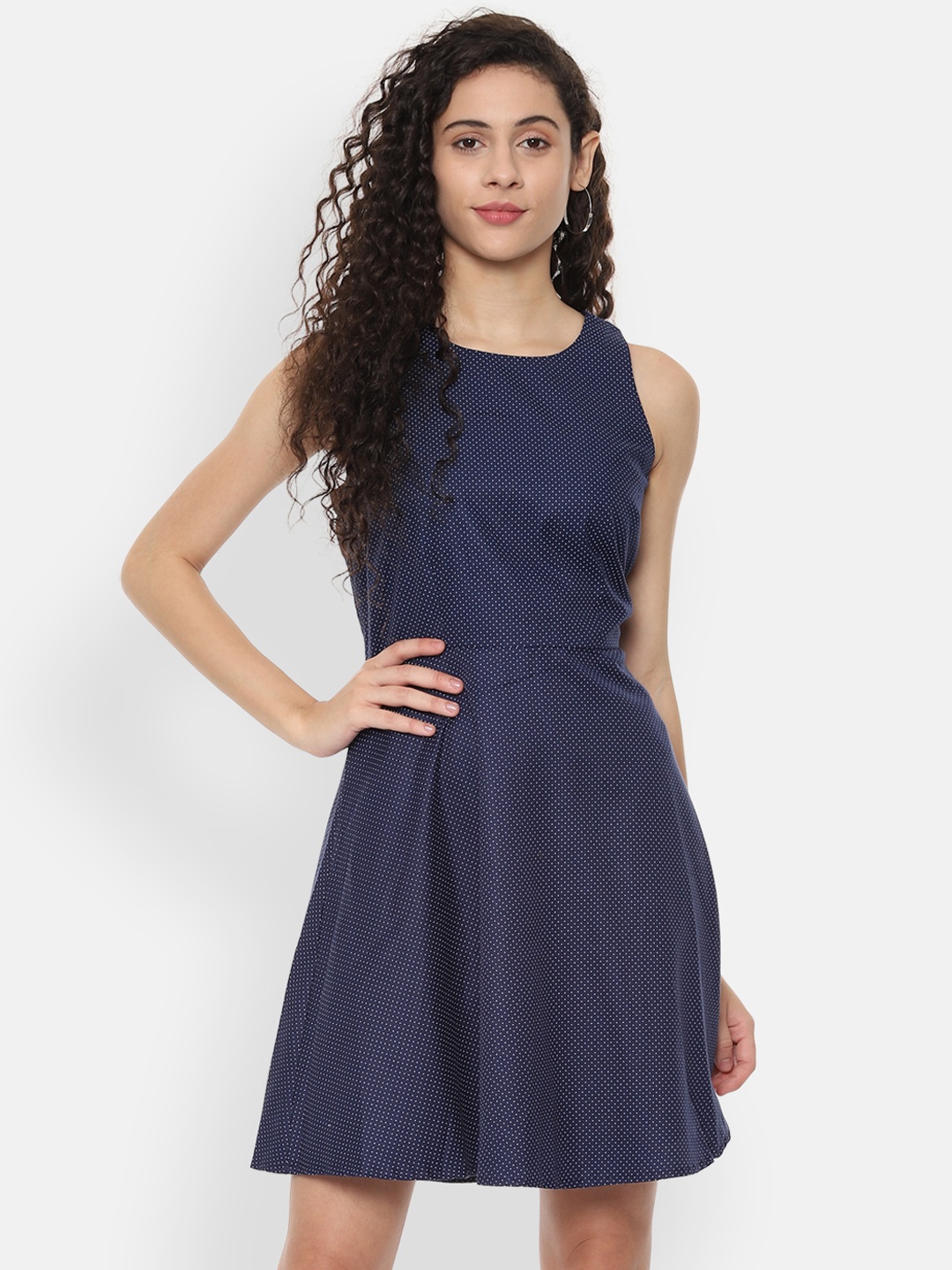 

Allen Solly Woman Navy Blue Printed Fit and Flare Dress